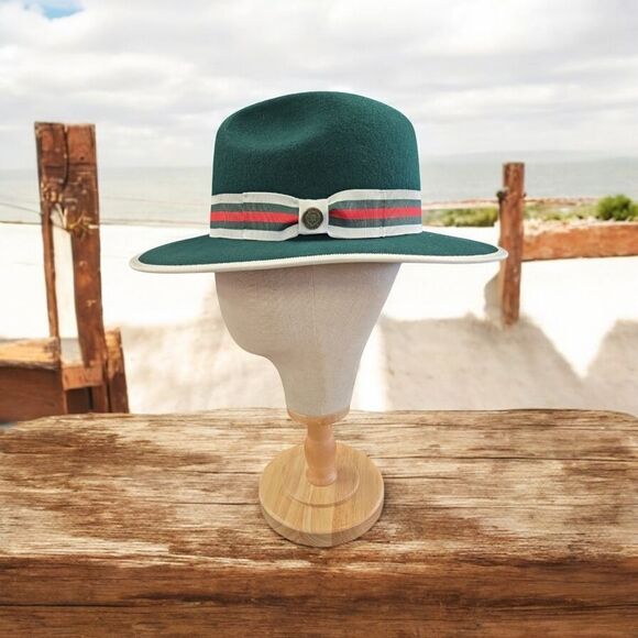 MEN'S BRUNO CAPELO WESLEY GREEN MULTI WIDE BRIM PINCH FRONT FEDORA HAT. WE-979. - Picture 1 of 9